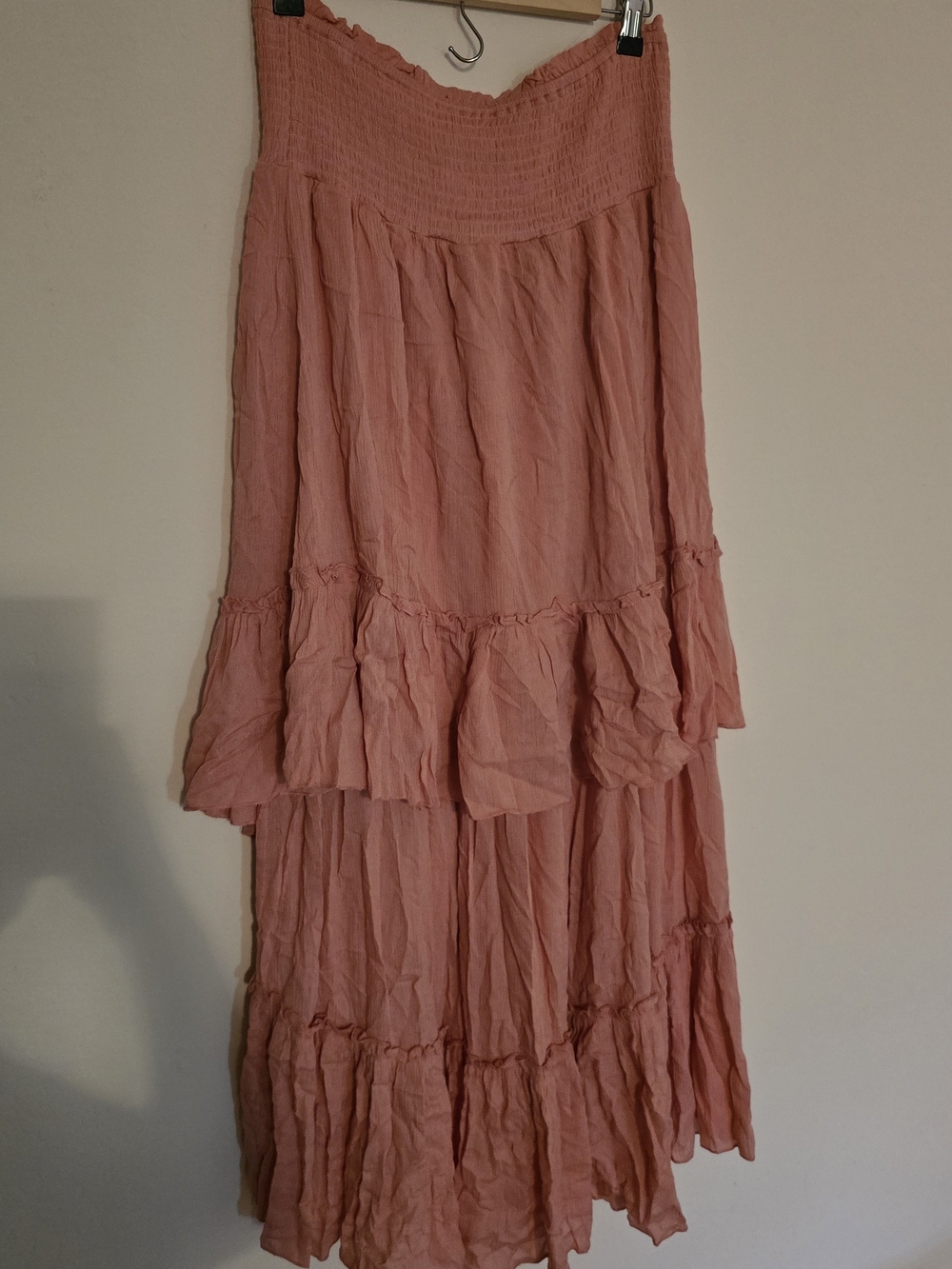 R. Vivimos Dusty Rose Tiered Boho Maxi Skirt – XL (16/18)